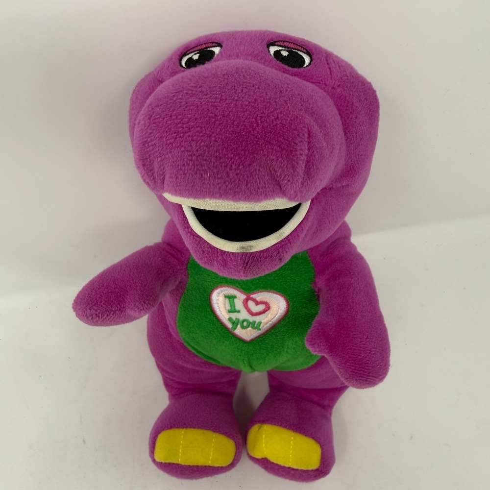 Talking Barney Dinosaur Plush I Love You Heart VTG 90s Purple Stuffed Animal 10"